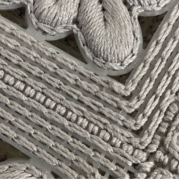 Vintage Handmade Gray Cross Stitch Plastic Canvas Woven Flower Accent Handbag - Picture 9 of 15